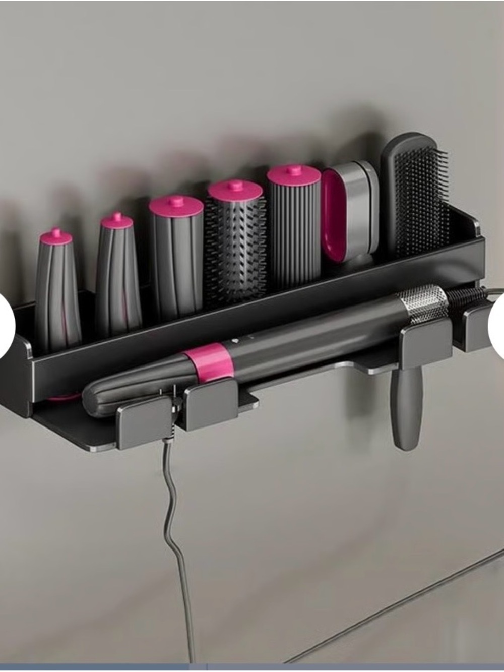Dyson Wall Organizer Shelf in Dark Gray with Pink Accents